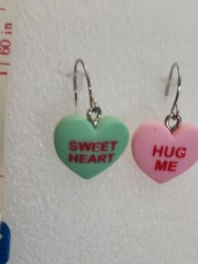 Hand Crafted Mint Green & Pink Heart Drop Earrings
